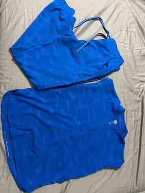 Royal Blue camo Healing hands scrub Top and joggers Set